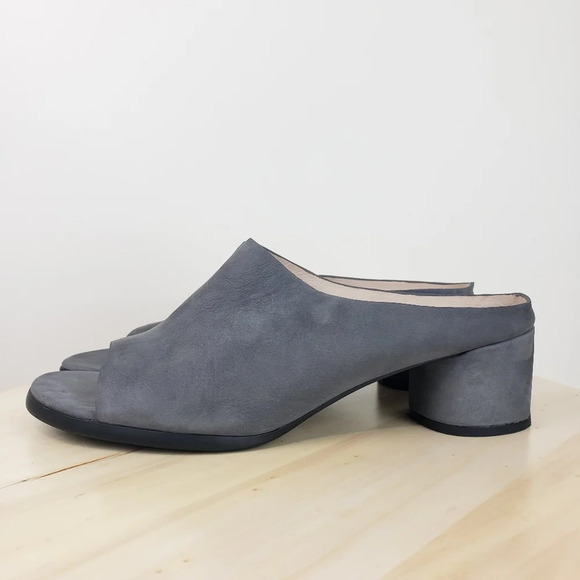 Ecco Women’s Size 10 Round Chunky Heel Slide Sandal Gray Leather Suede Open Toe - Picture 3 of 14